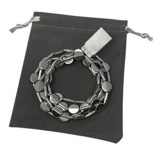 Silver Tone Multi-Strand Stretch Bracelet | Modern Geometric Beads | NWT $34
